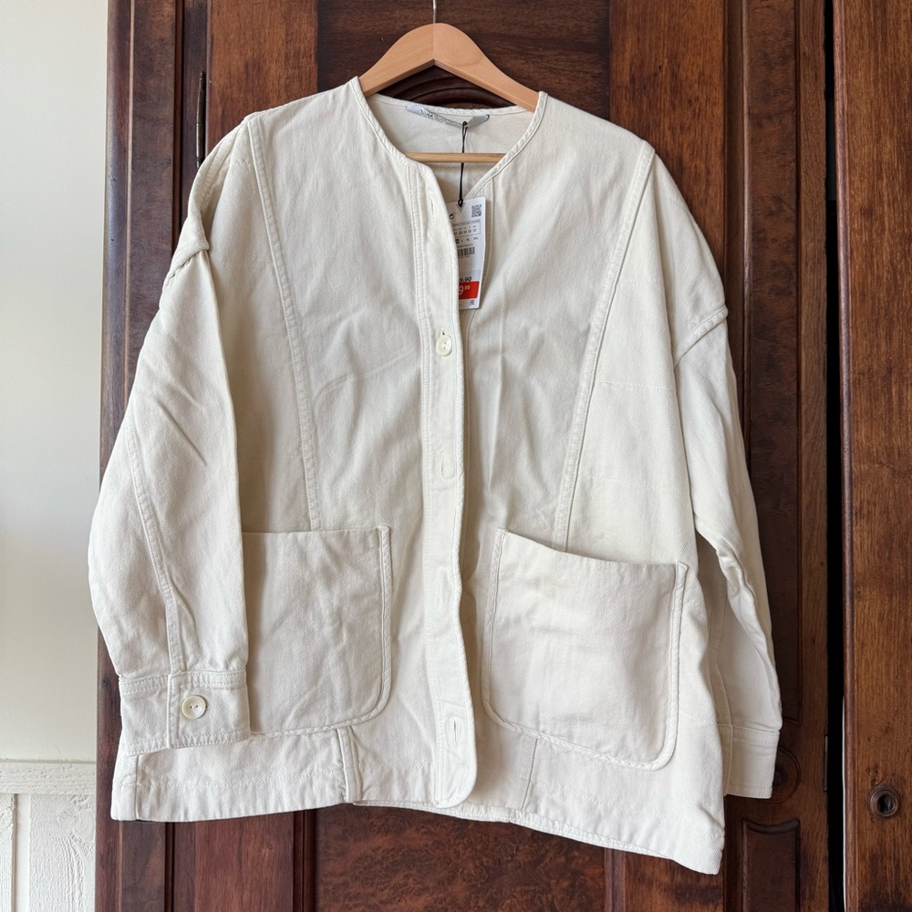 Zara Women's Cream Denim Jacket